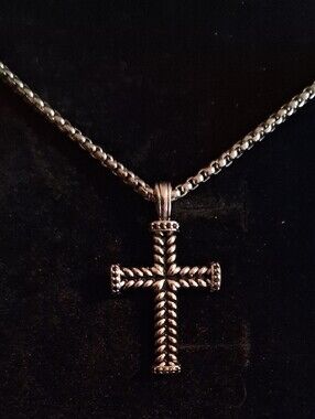David Yurman Cable Cross W/ Black Diamond Pave & Box Chain (UNISEX)